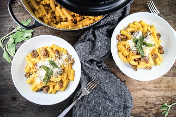 Creamy Butternut Squash Pasta with Sausage and Crispy Sage