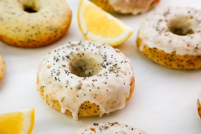 Lemon Poppyseed Donuts with Almond Icing