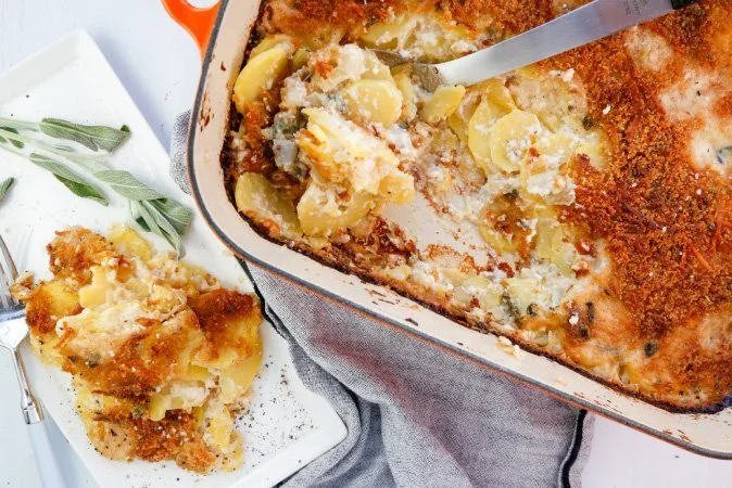 Potatoes au Gratin with Asiago Cheese and Sage