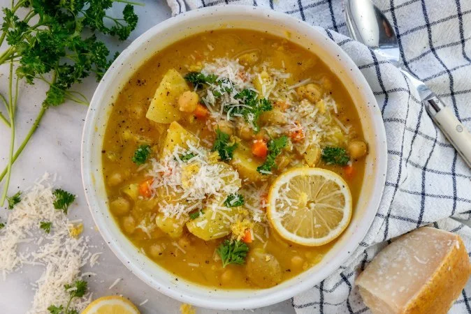 Chickpea Soup with Lemon and Potatoes