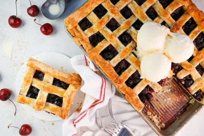 Sheet Pan Cherry Pie with Vanilla Ice Cream