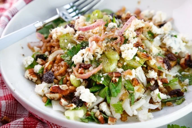 Celery, Fennel, &amp; Farro Salad with Pecans, Raisins, &amp; Gorgonzola