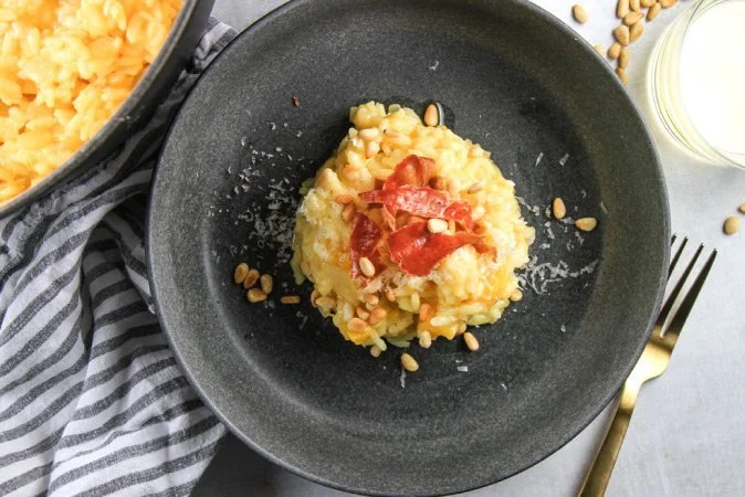 Saffron &amp; Butternut Squash Risotto with Crispy Prosciutto