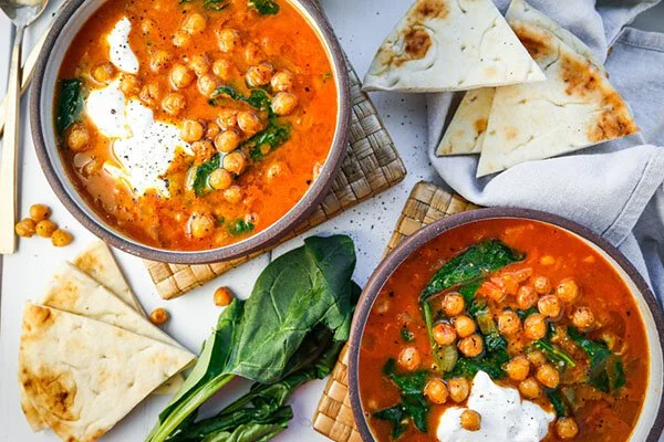 Spicy Chickpea Soup with Ginger and Spinach