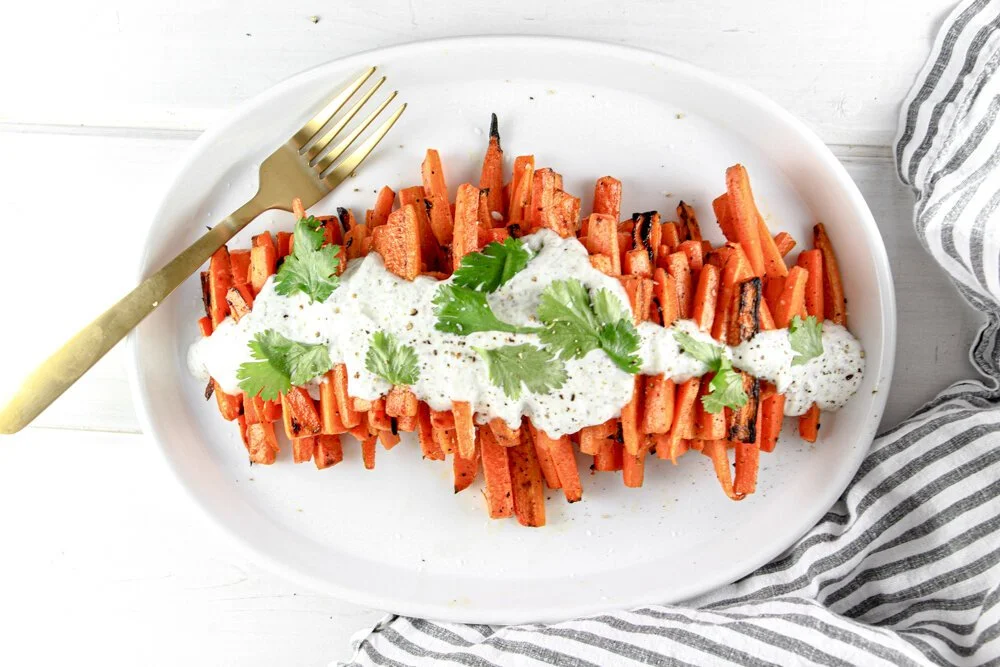 Grilled Carrots with Minted Yogurt Sauce
