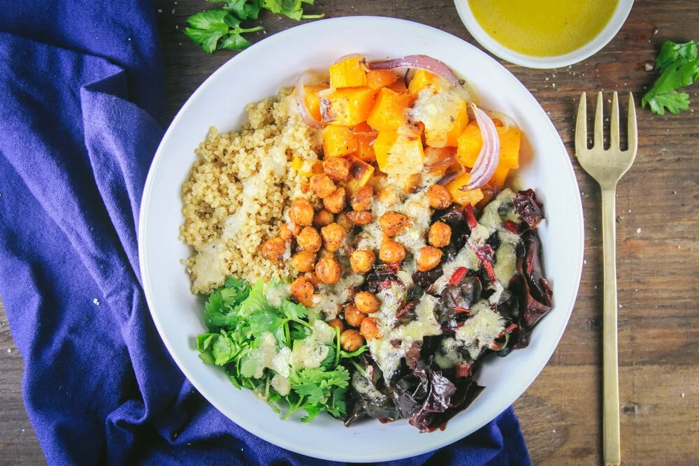 Roasted Butternut Squash &amp; Quinoa Bowl with a Lemon-Tahini Dressing