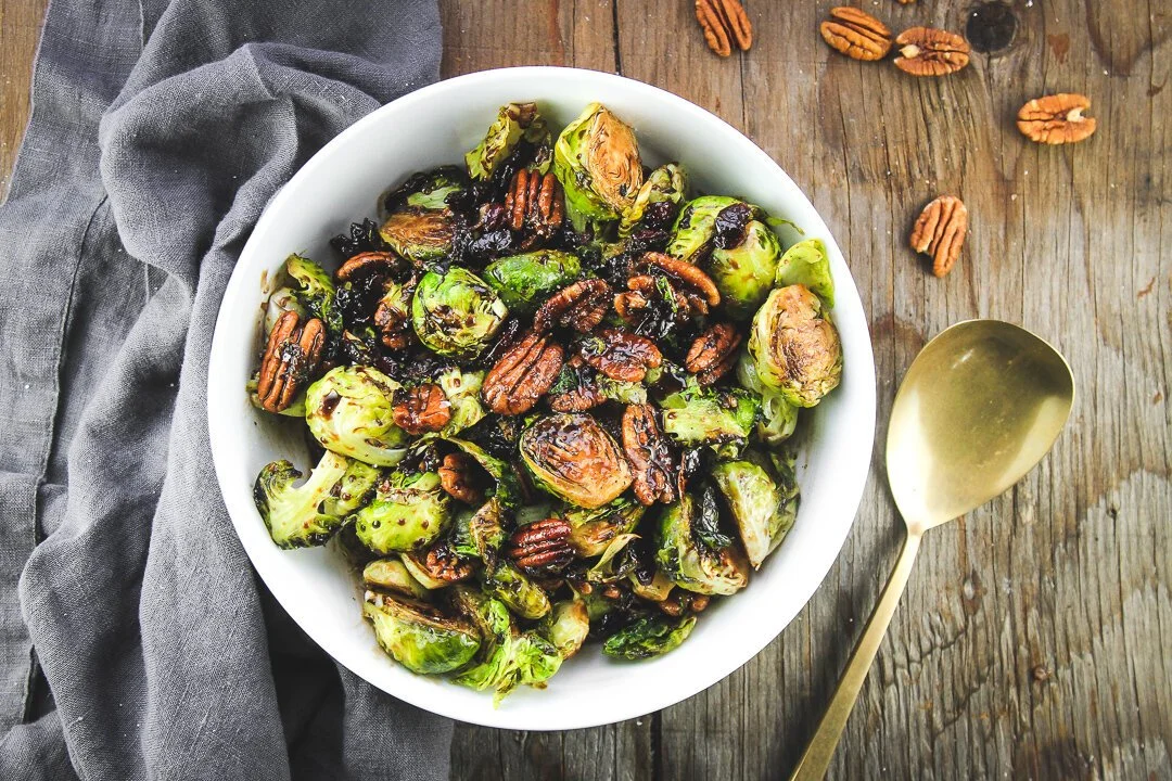 Roasted Brussels Sprouts with Cranberries &amp; Balsamic Reduction