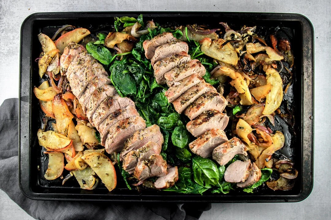Baked Pork Tenderloin with Apples, Onion &amp; Spinach