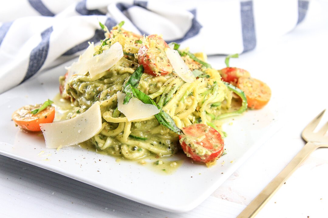 Zoodles with Avocado Pesto and Tomatoes