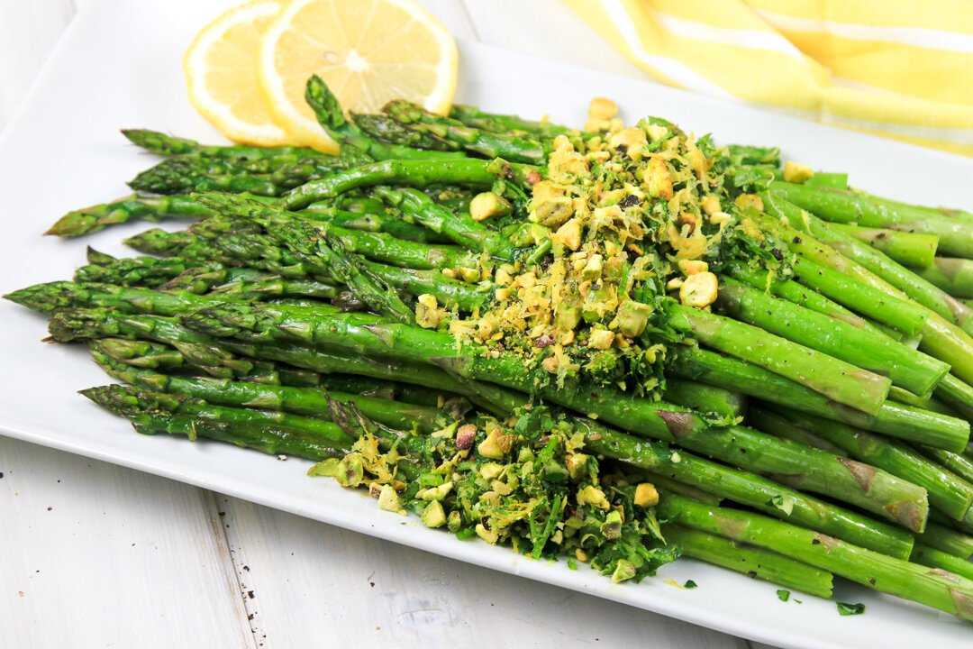 Roasted Asparagus with Gremolata and Pistachios