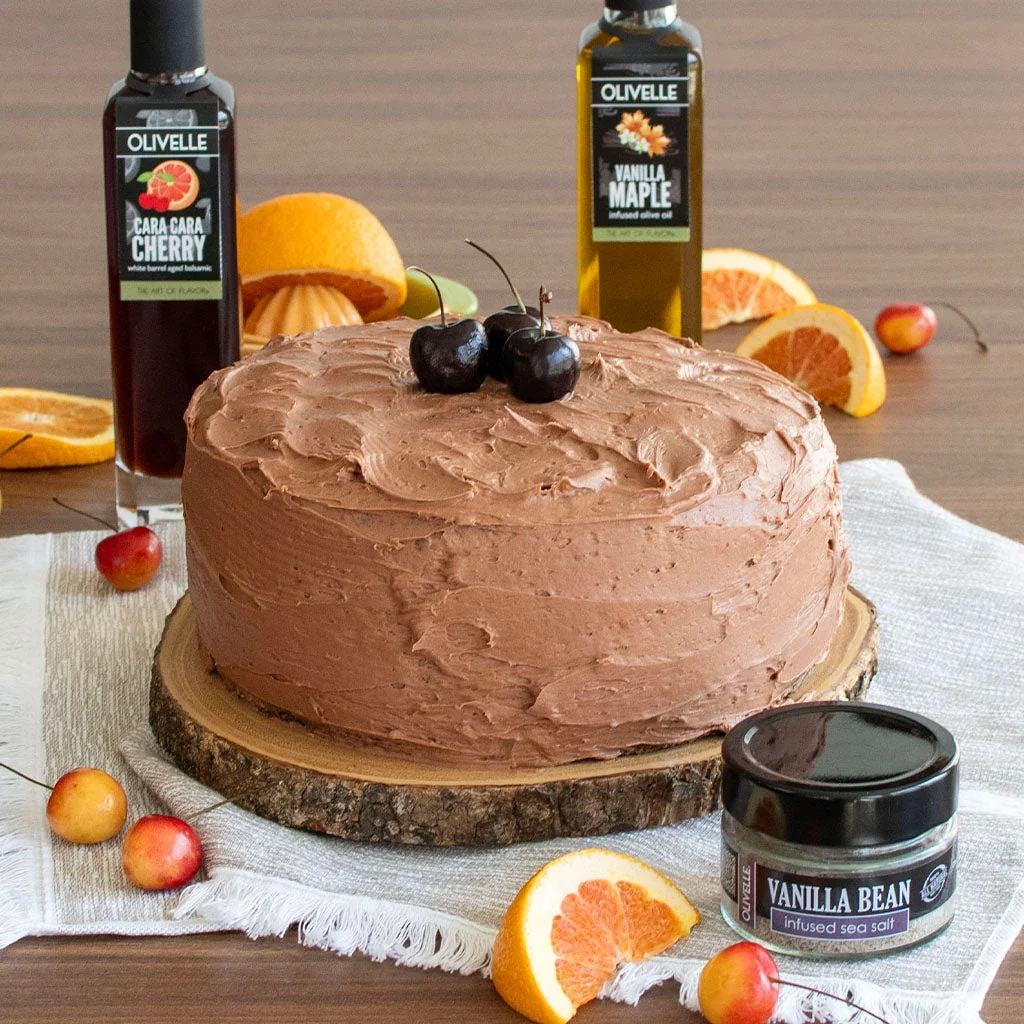 Chocolate Cake with Chocolate Cherry Balsamic Frosting