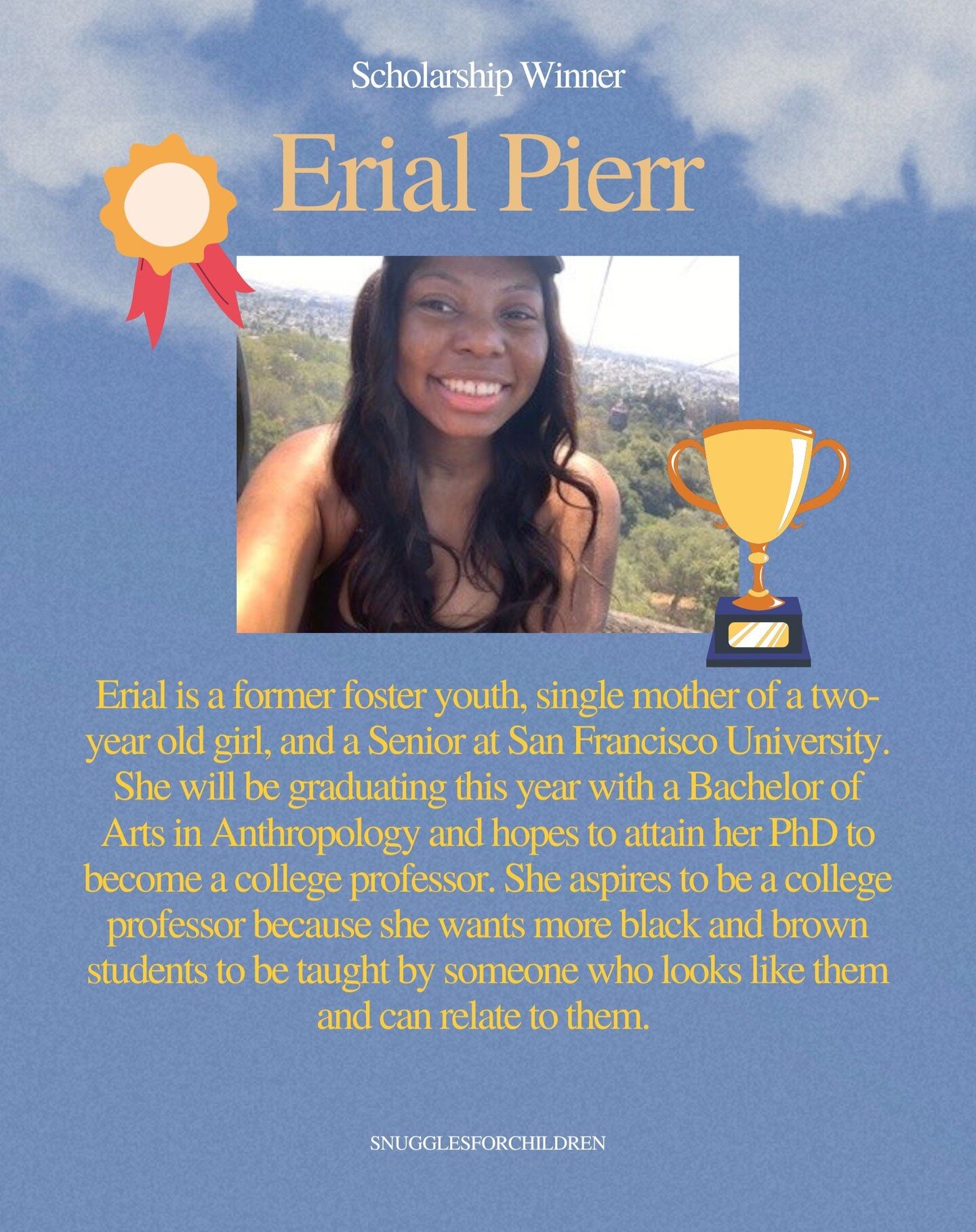 Congrats to Erial Pierr! She is awarded $2,000 with the scholarship and we wish her the best in her future! 🎉

#scholarship #fostercare #fosterchildren #college