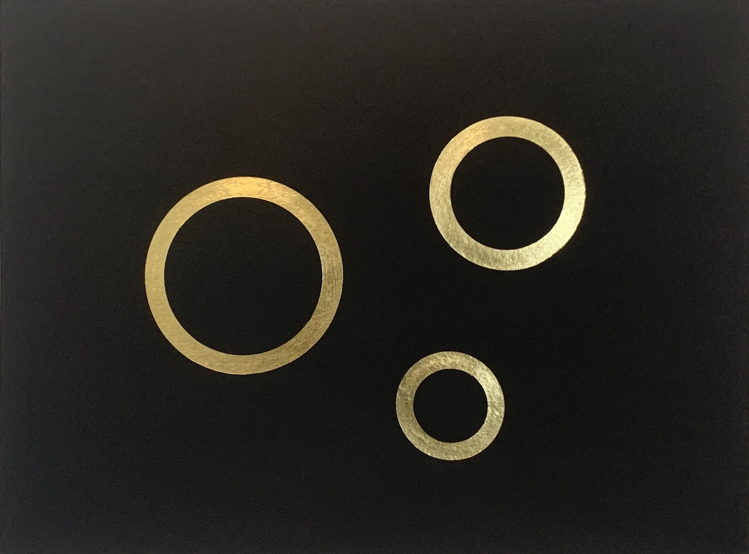 Golden Moon Rings 3, 
18” x  24”,
 Gold leaf/paper, 2025, $750
