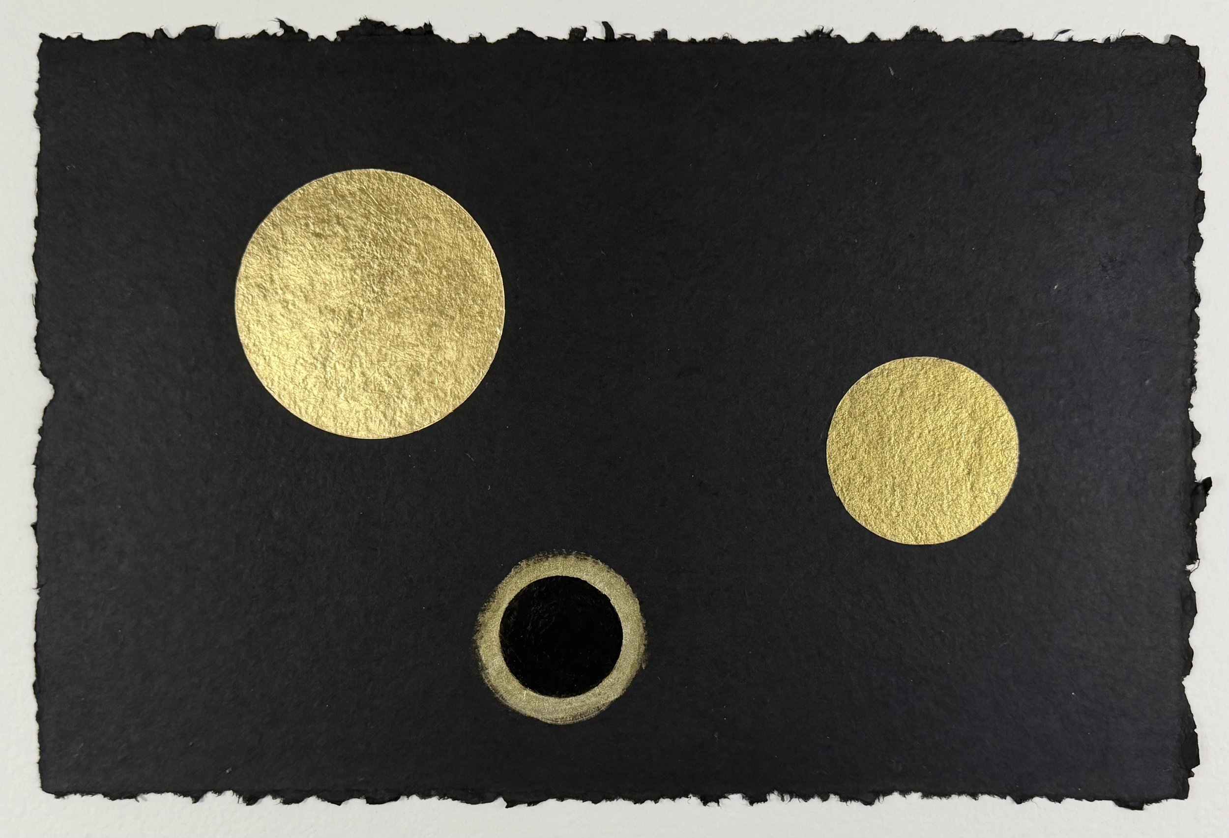 Moon Circles 10, 12” x 18.75”, paint, gold leaf/paper, 2026