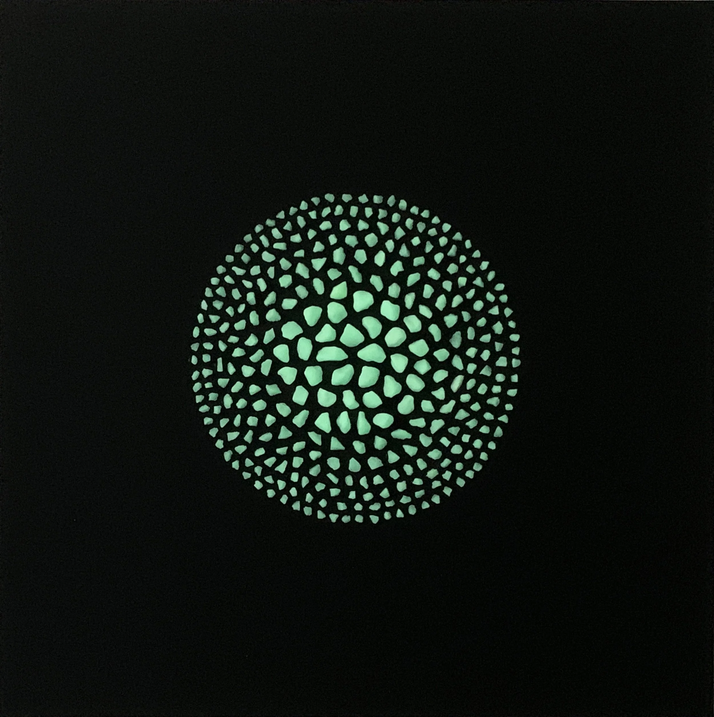 Phosphorescent Moon Rocks, Stones
Phosphorescent rocks on cardboard, glue, 20” x 20”, 2025, $1050