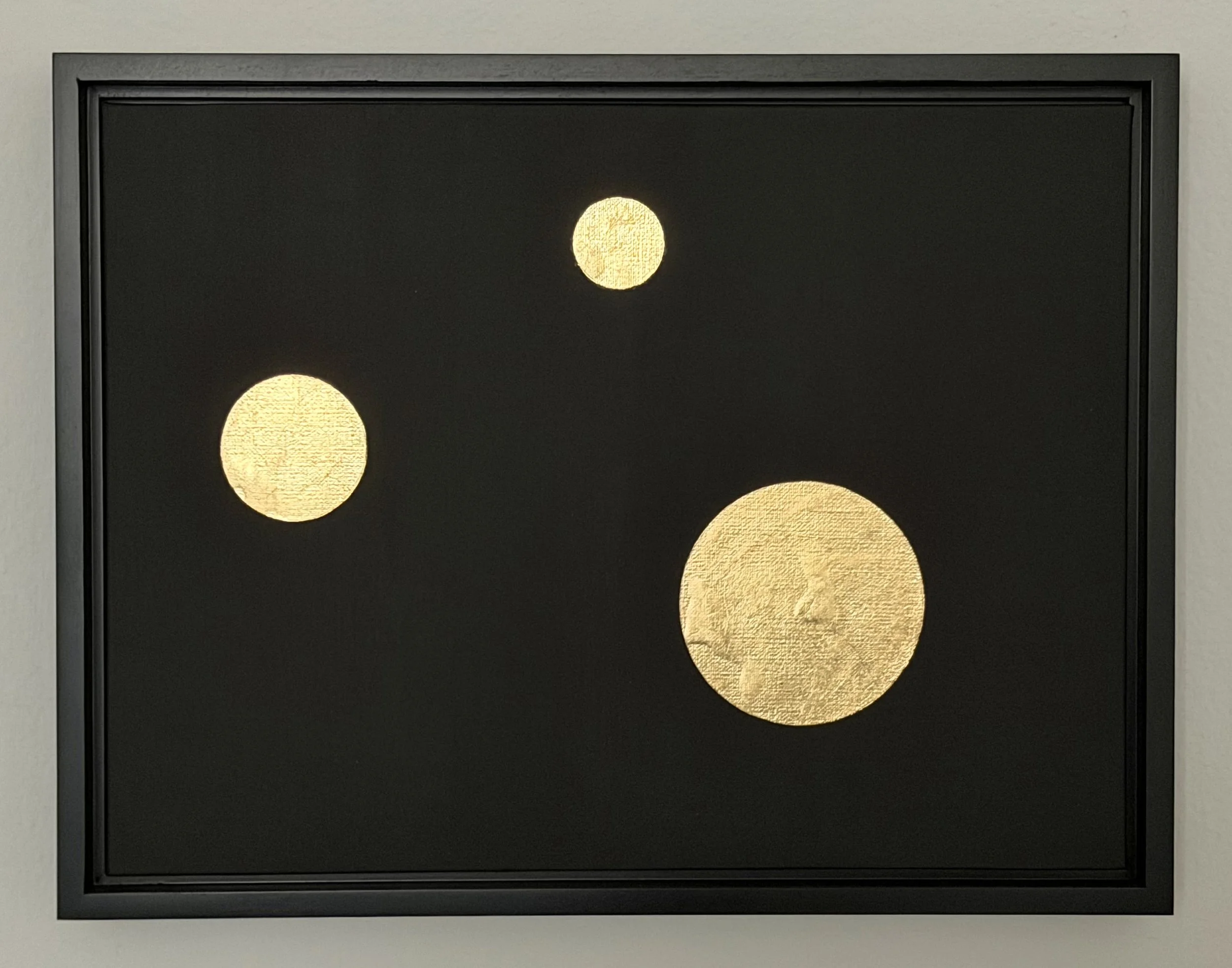 Moon Circles 11, 17.5” x 13.5” x 2”, framed, Paint, gold leaf/canvas, 2026