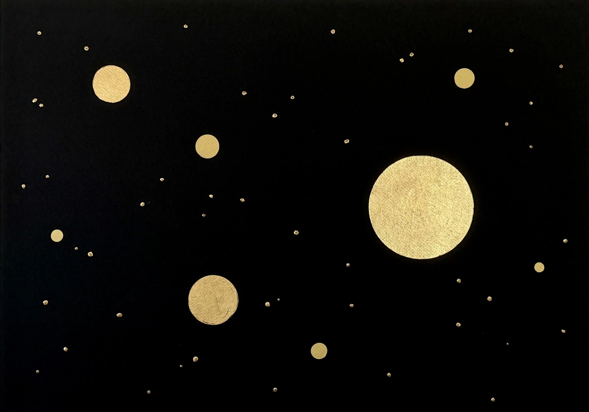 Moon Circles 2, 20.5" x 29", gold paint, gold leaf on paper, 2026