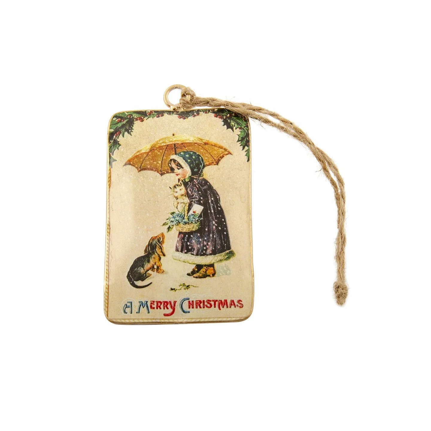 Winter Scene Dog Vintage Look Decoration