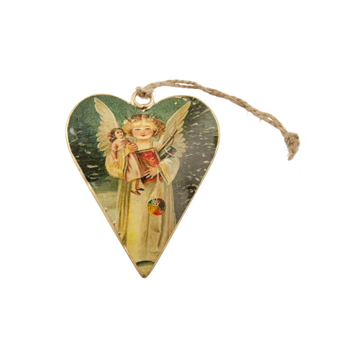 Angel Green Vintage Look Heart Decoration