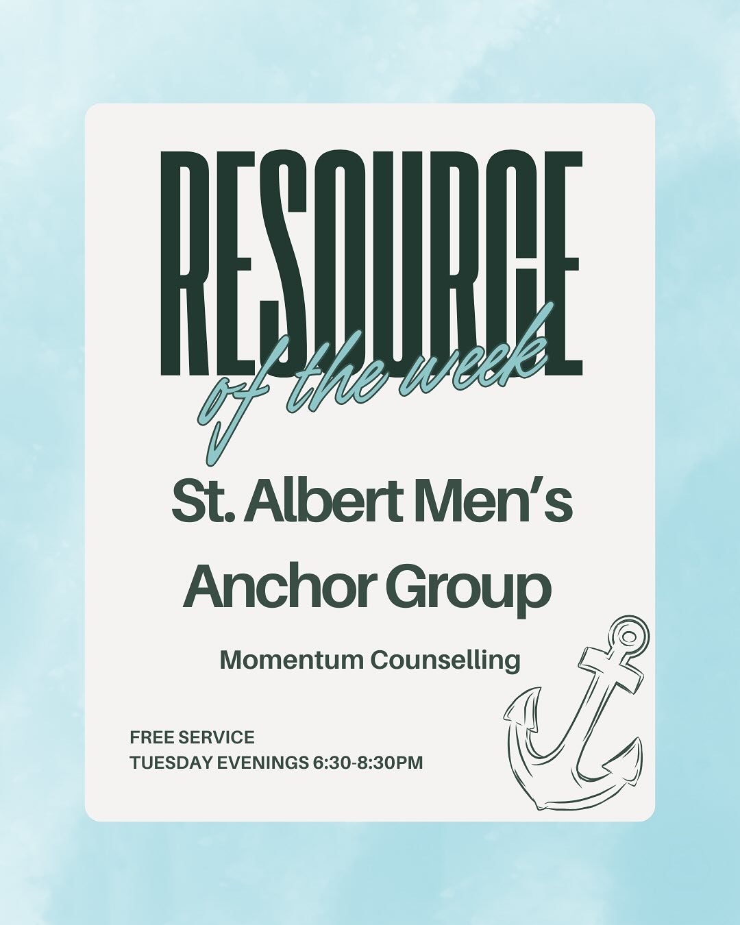 ⚓️Men&rsquo;s Resource Alert⚓️

In honour of Men&rsquo;s Mental Health Month, we wanted to highlight the St. Albert Men&rsquo;s Anchor Group put on by Momentum Counselling. This group discusses topics such as relationships, depression, trauma, grief 