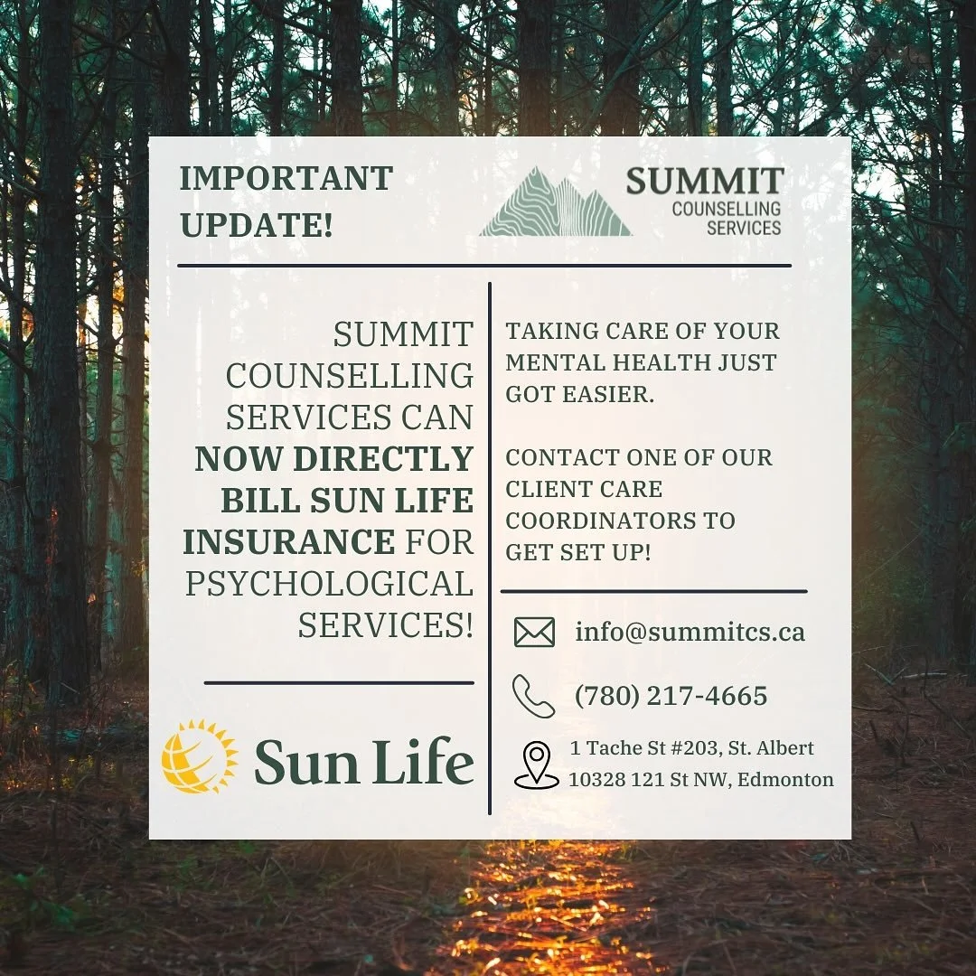 Good news! 🌞
Summit Counselling can now direct bill Sun Life in Alberta.
No paperwork, no hassle — just support when you need it. Ensuring your well-being comes first. 🌿💛
#SummitCounselling #SunLife #DirectBilling #MentalHealthSupport #Al