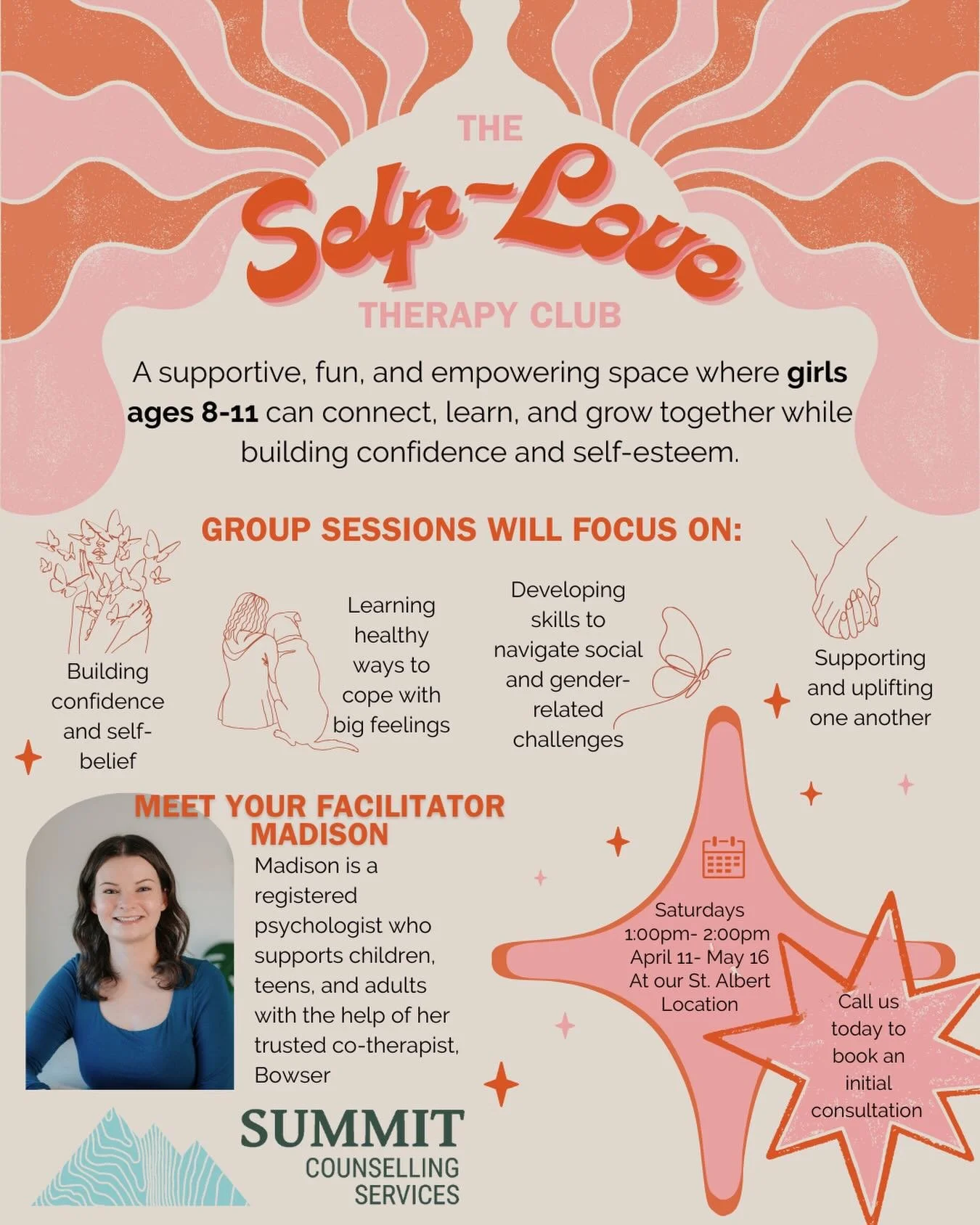Big feelings. Friendship struggles. Confidence ups and downs. 💭💛
 If this sounds familiar for your child, they&rsquo;re definitely not alone.

Our Self-Love Therapy Club is a supportive and fun group for girls ages 8&ndash;11 to build confidence, l