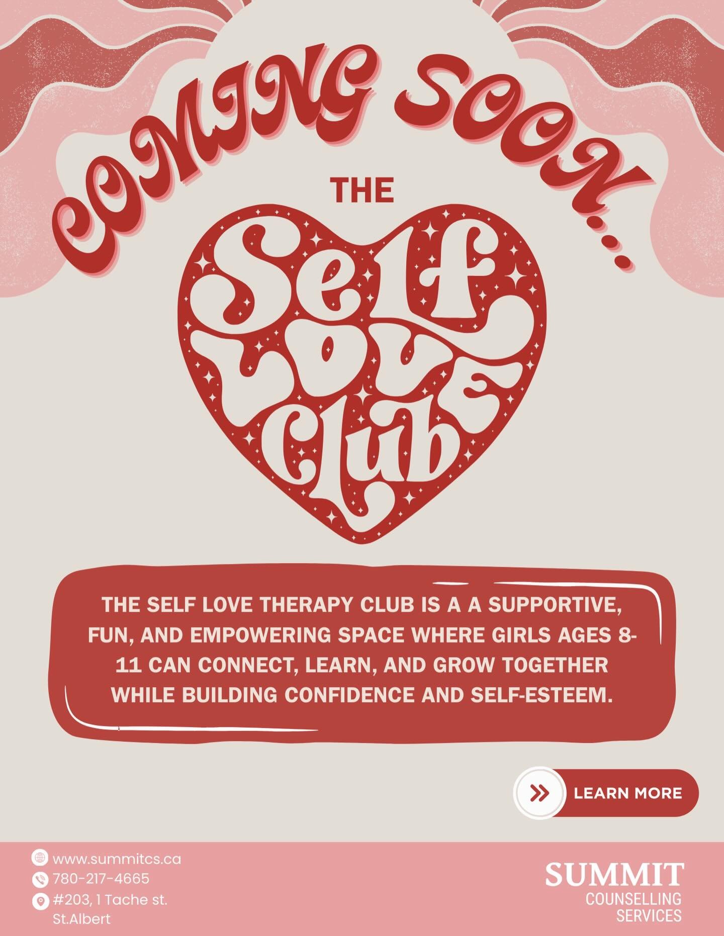 Our Self-Love Therapy Club is a supportive and fun group for girls ages 8&ndash;11 to build confidence, learn healthy coping skills, and connect with peers in a safe space. Sessions are led by Registered Psychologist Madison.

✨ Kids will learn: ✔ Ho