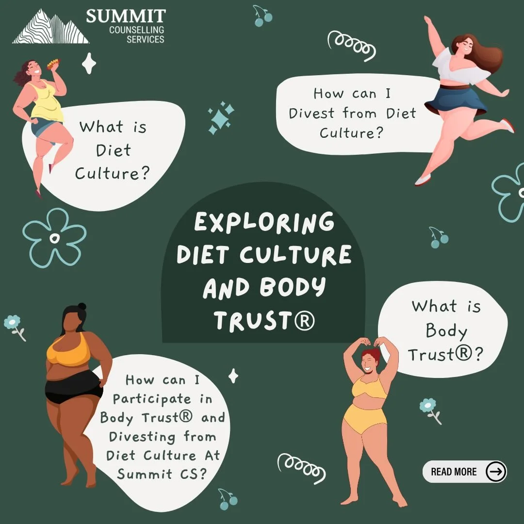 🪴Today we are exploring all things Diet Culture and Body Trust&reg;️

🏔️ Swipe to learn what diet culture is, how we can begin to reject the diet mentality in our day to day lives, what Body Trust&reg;️ is, and the resources at Summit CS to learn m