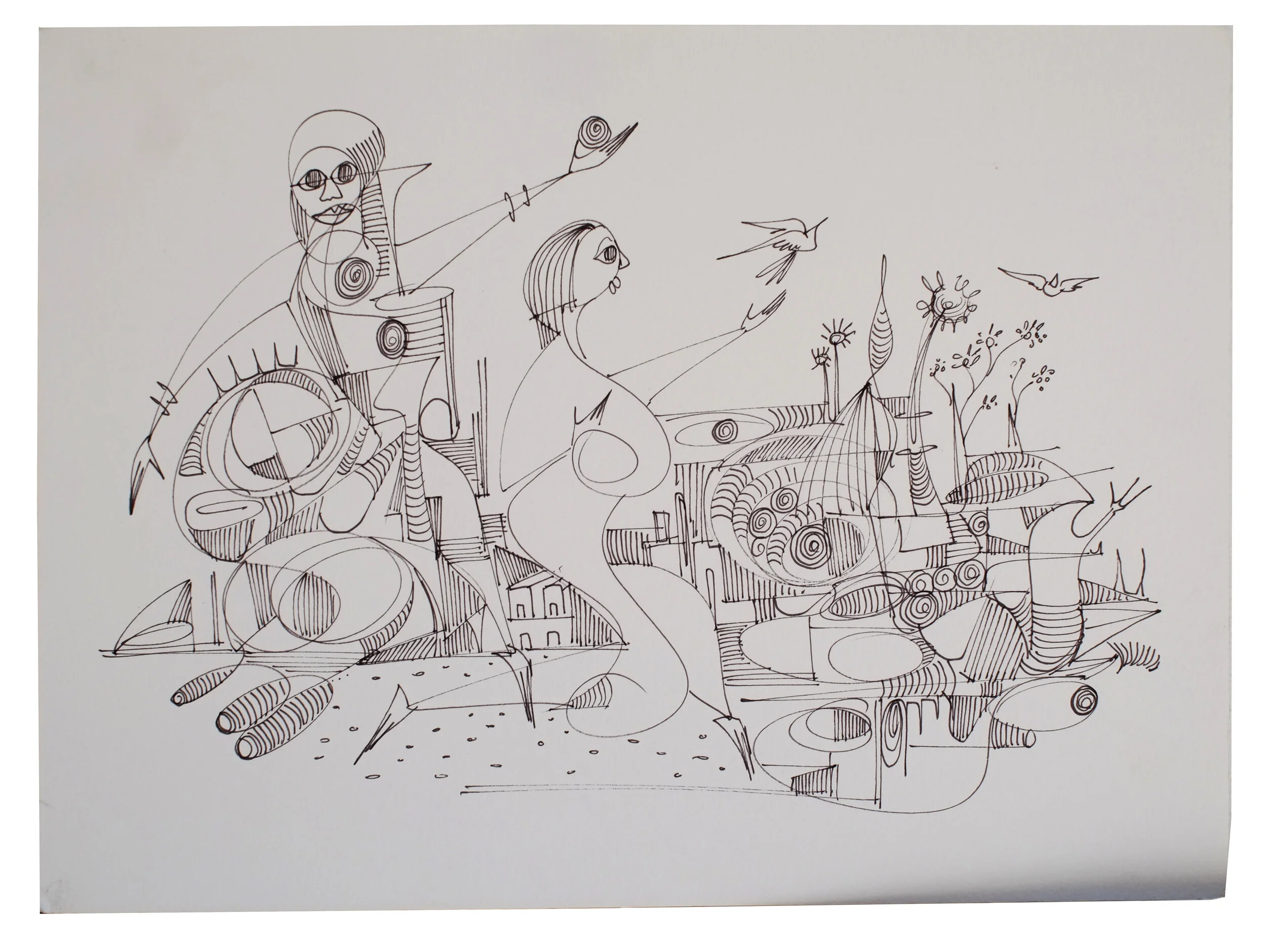 "Maria En La Plaza", Pen&Ink on Watercolor Paper, 2020