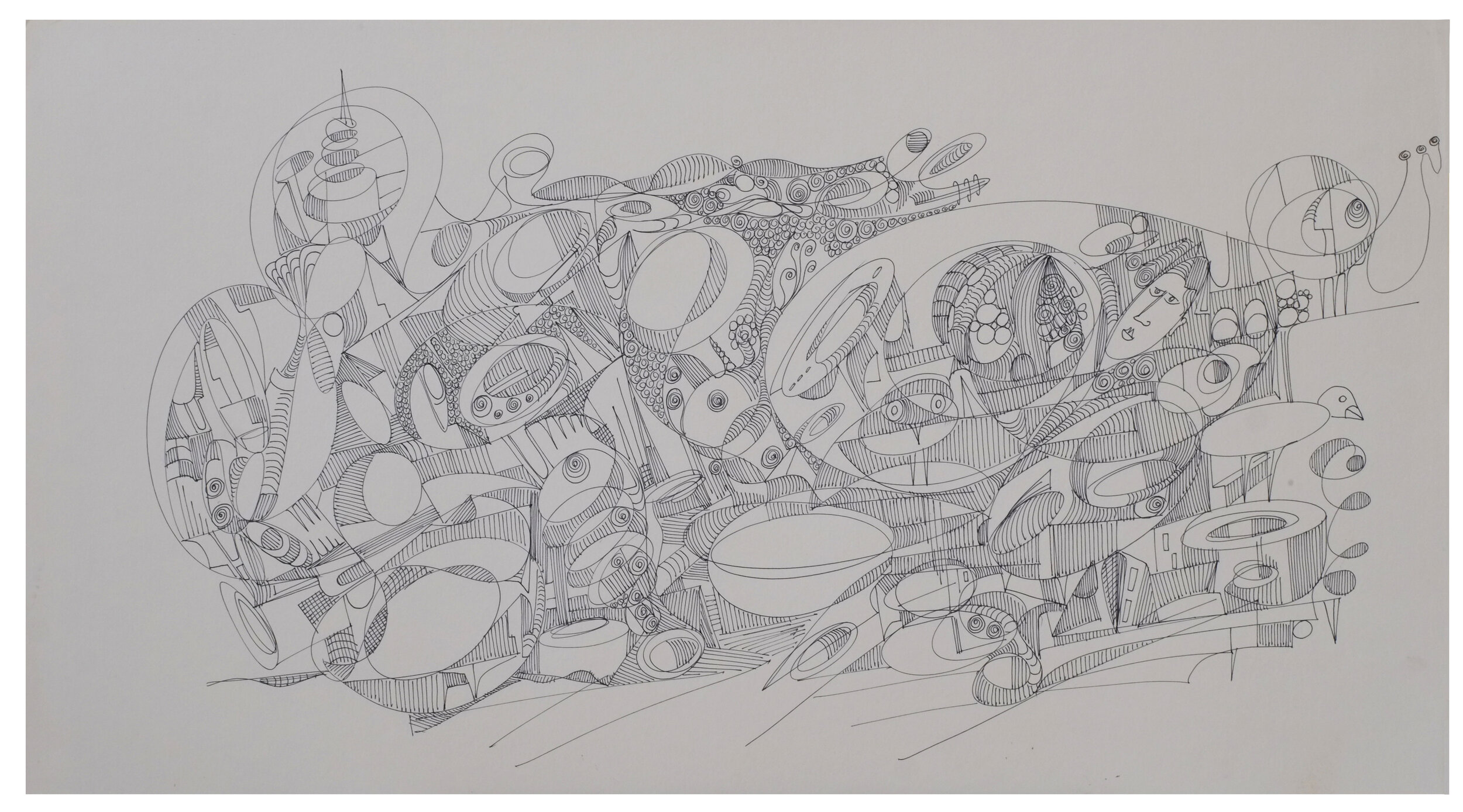 Momentum, 2020, Ink on matte board, 18x32"