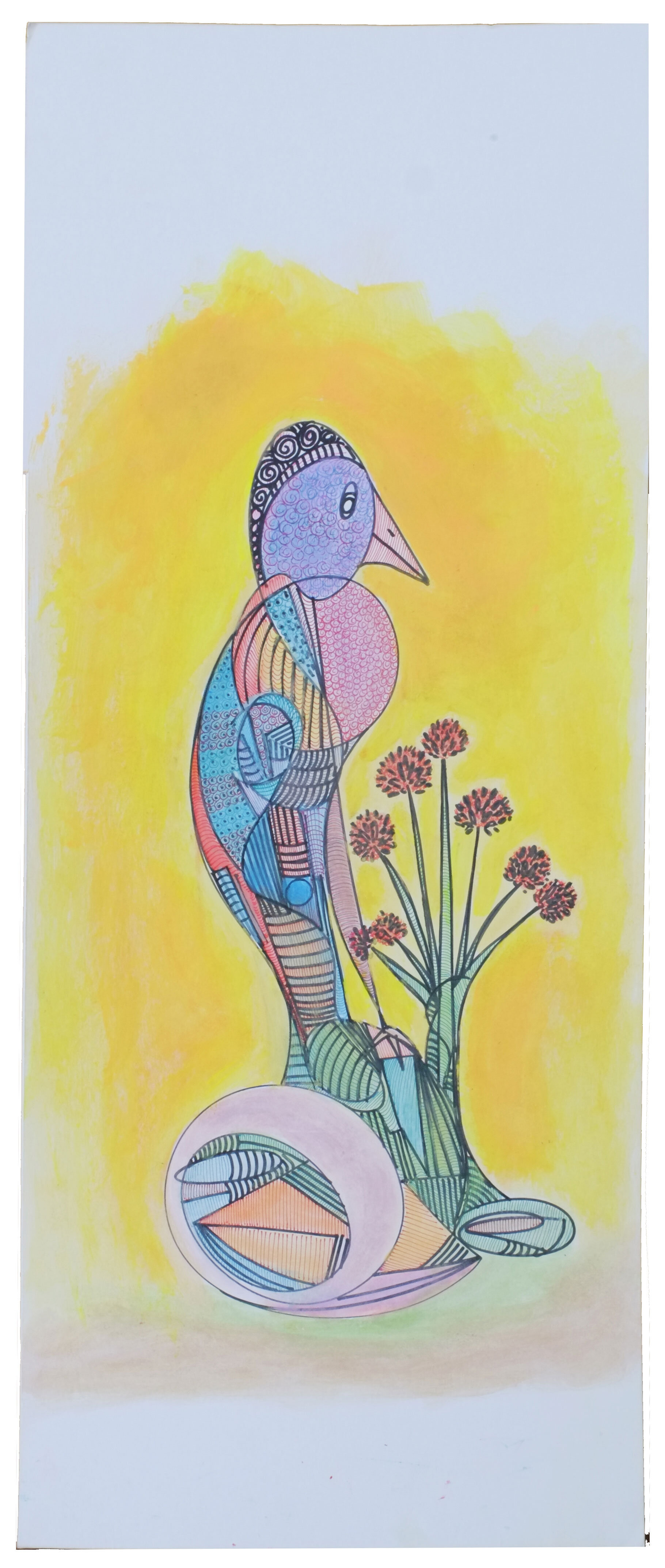 "Integration", 2018, Pen&Ink, Marker and Oil Pastel, 34 x 13.25"