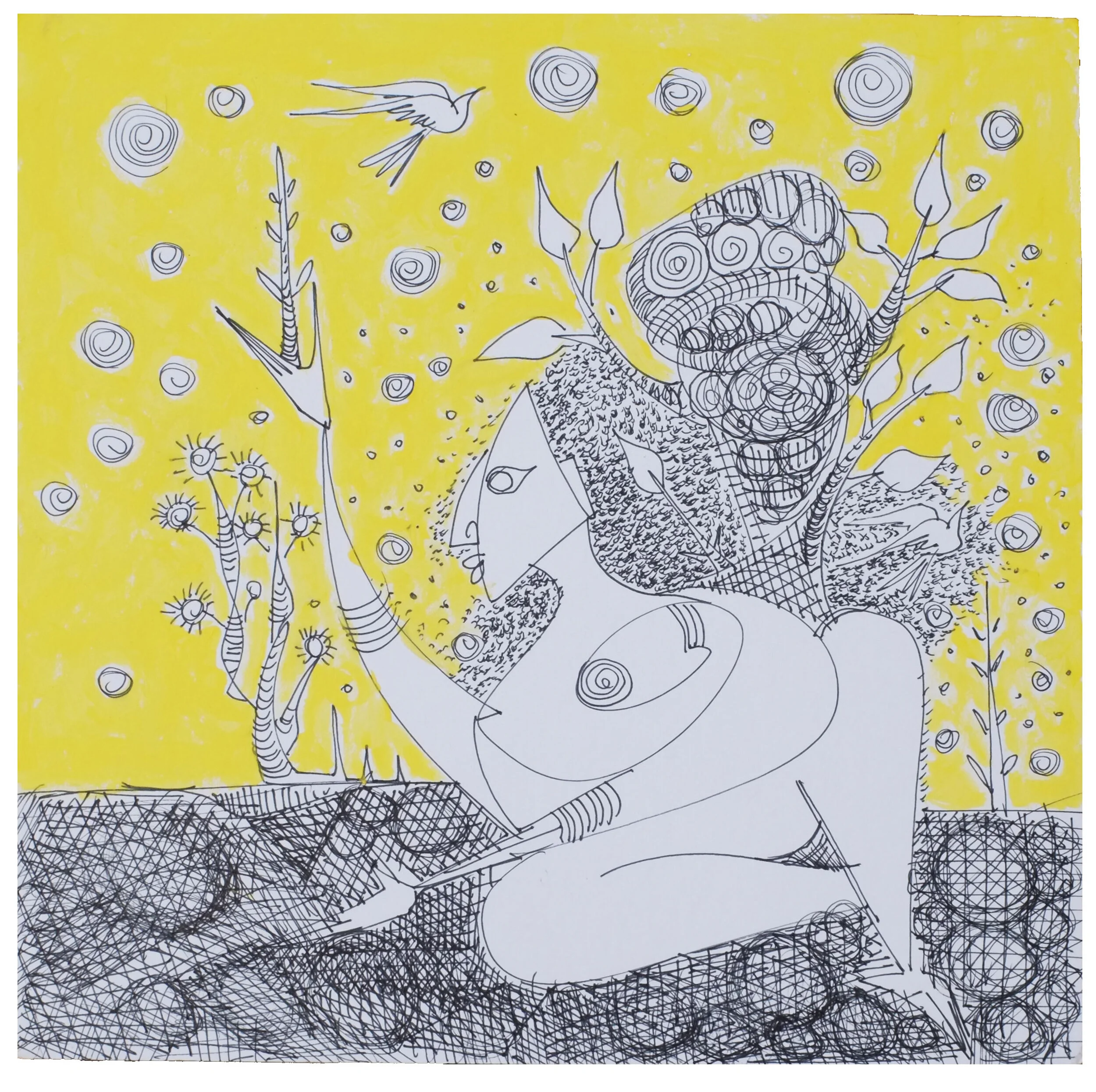 "Mother And Mother Earth", 2019, Pen&ink and Acrylic on Matte Board, 9.5x9.5"