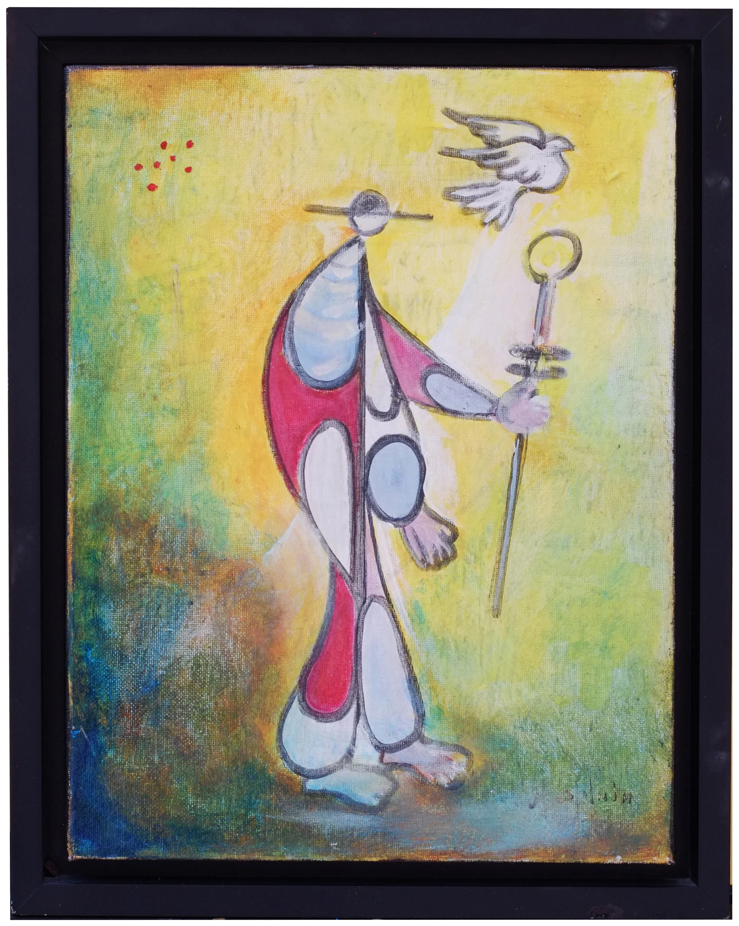 Wiseman no. 2, 2002, Acrylic and Marker on canvas in black frame, 16.25" x 13"