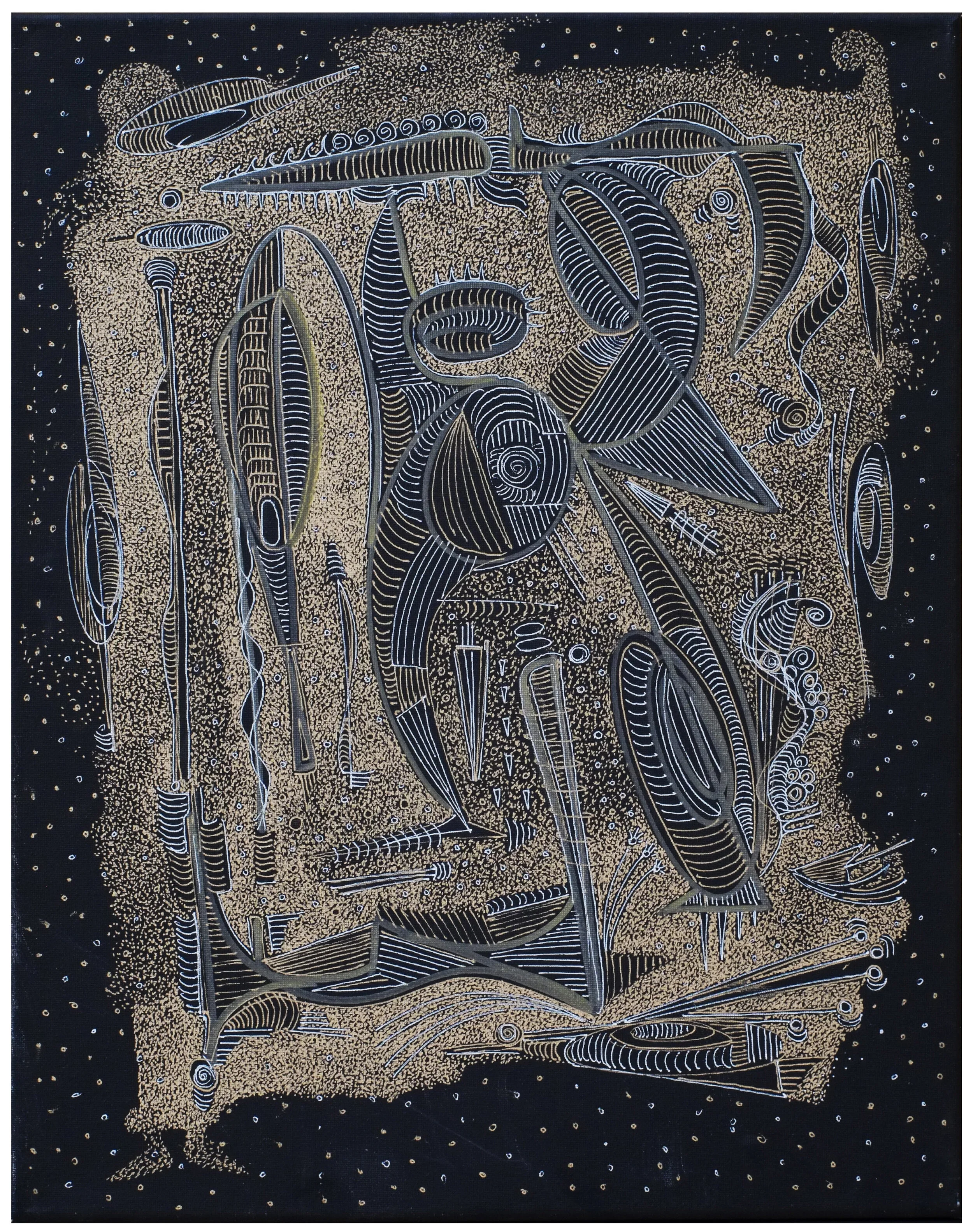 028 "Creacion no. 3" (spn), 2020, Gel Pen on Canvas