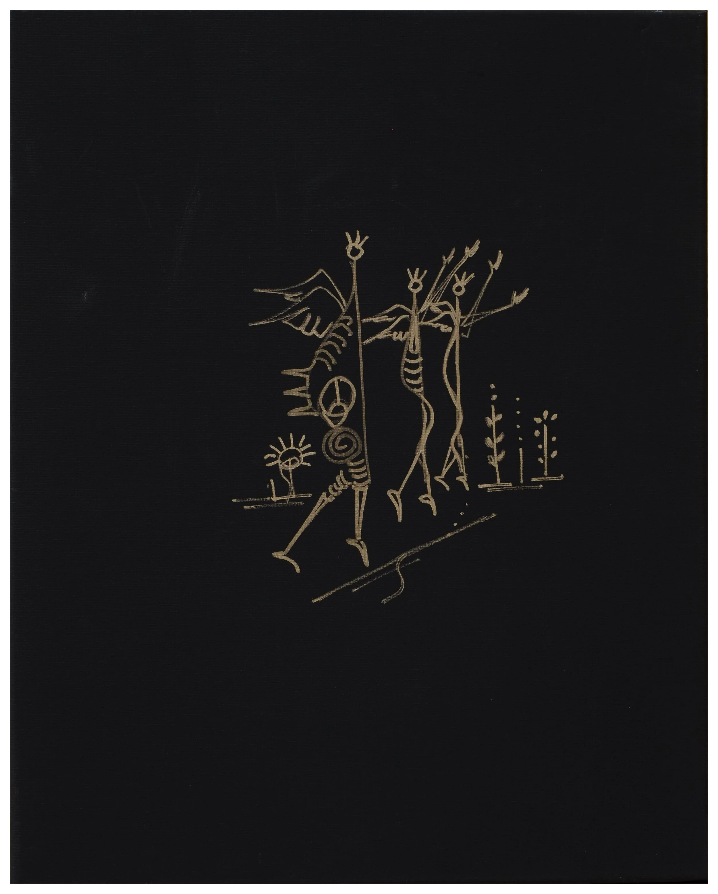 034 "3 angels" (spn), 2020, Gold marker and pen on canvas