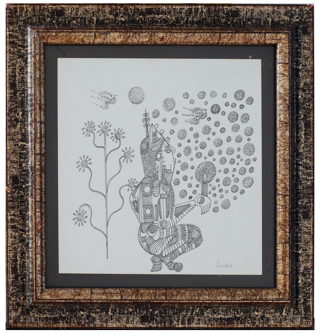 "The Traveler", 2003, Pen&Ink On Board, 14"x14"