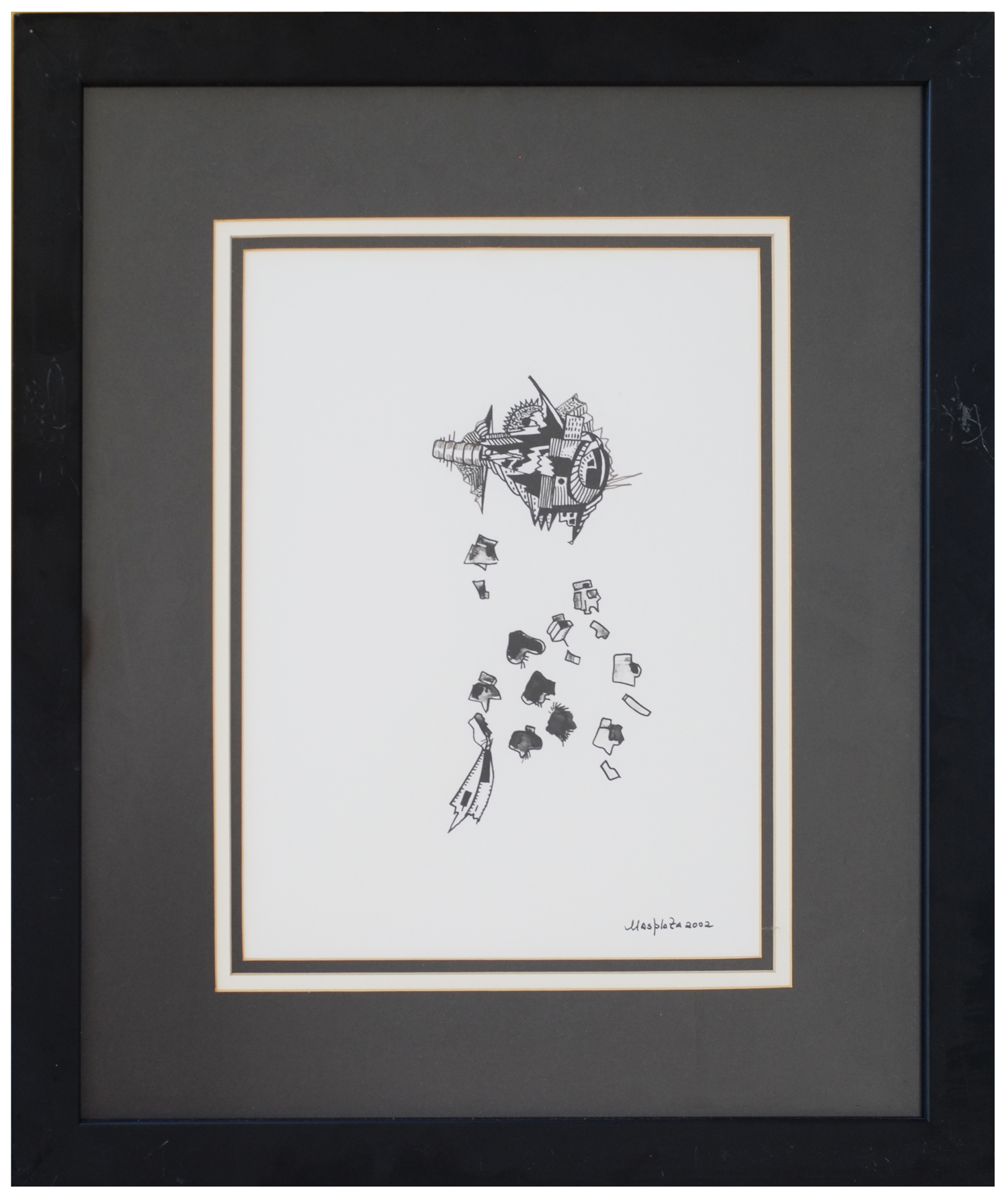 "Challenger 1/28/1986", 2002, Pen&Ink on Paper, 12" x 8"