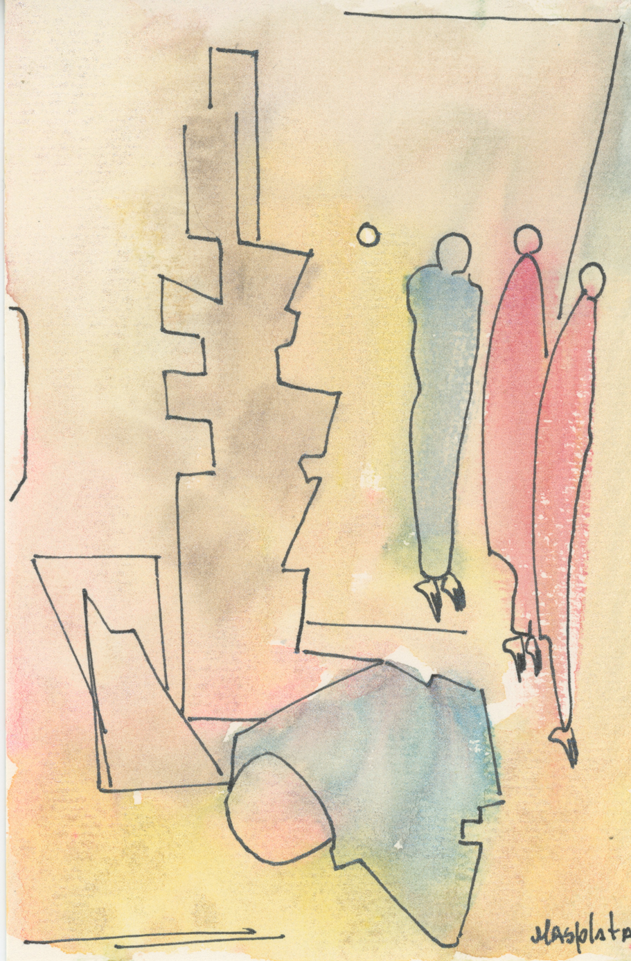 "Secret Life of monks no. 4" 2019, Watercolor and ink, 4.75" x 6.5"