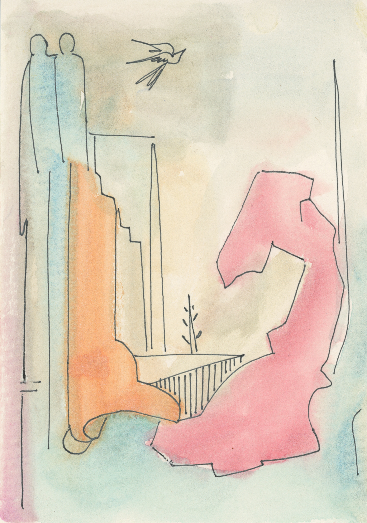 "Secret Life of monks no. 3" 2019, Watercolor and ink, 4.75" x 6.5"