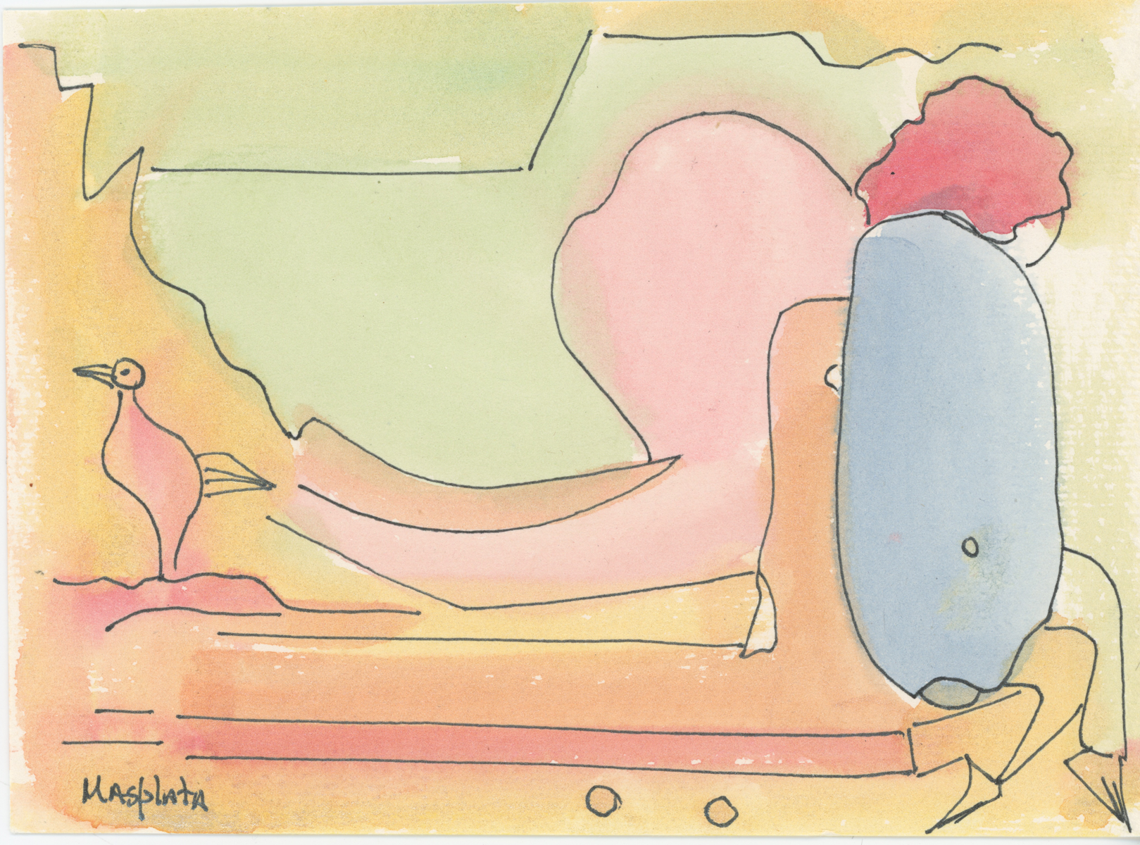 "Secret Life of monks no. 1" 2019, Watercolor and ink, 4.75" x 6.5"