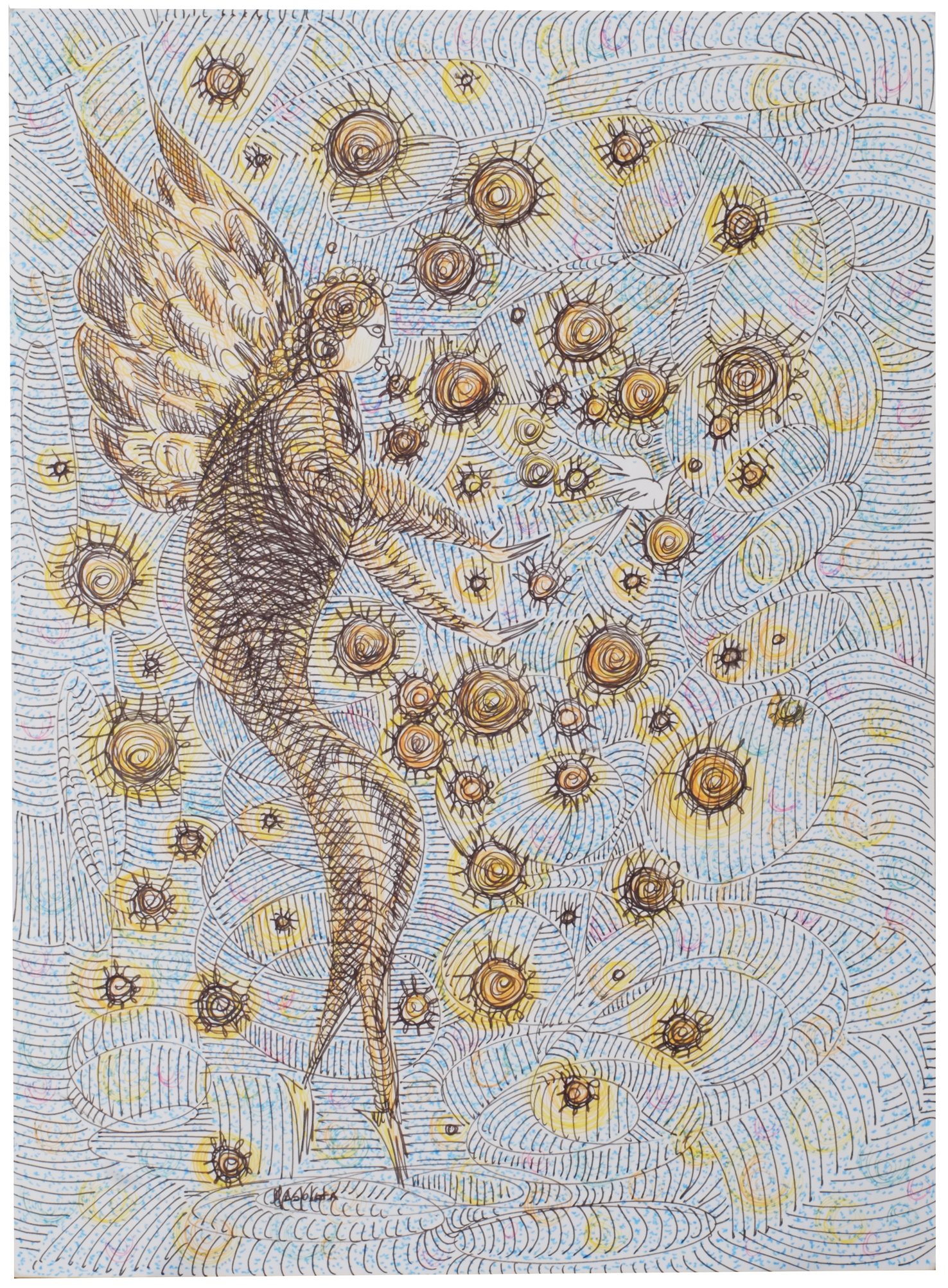 Spirit of peace, 2020, Watercolor, Pen&Ink, on Watercolor Paper_11x15'