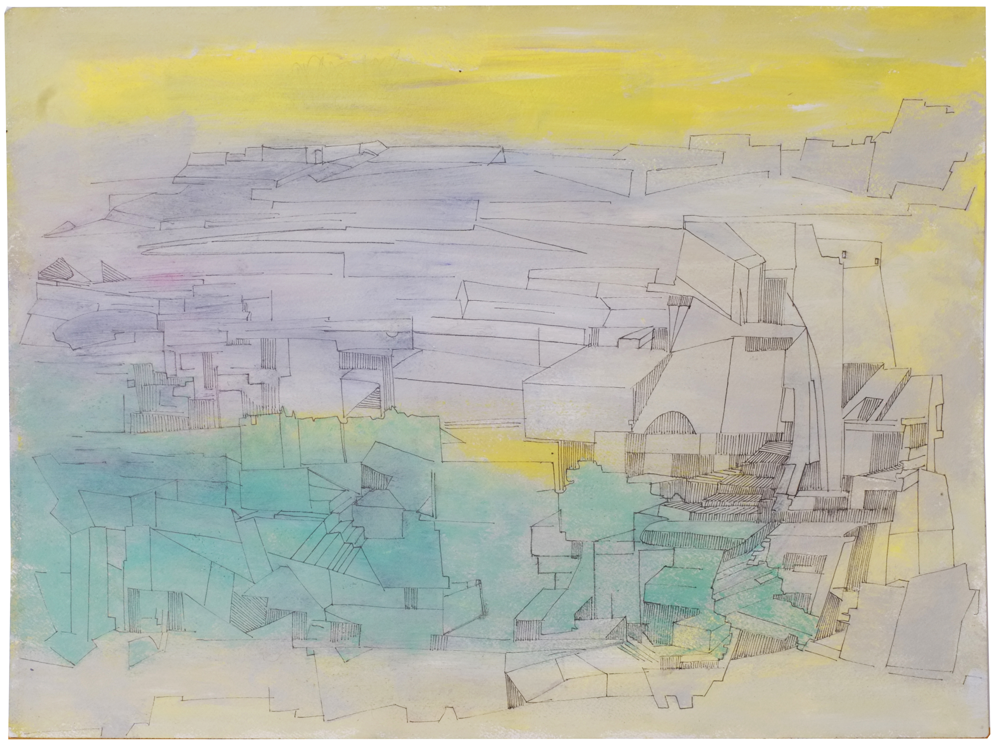 "The abandoned City", 2018, Ink and acrylic on Arches Paper, 18"x24"