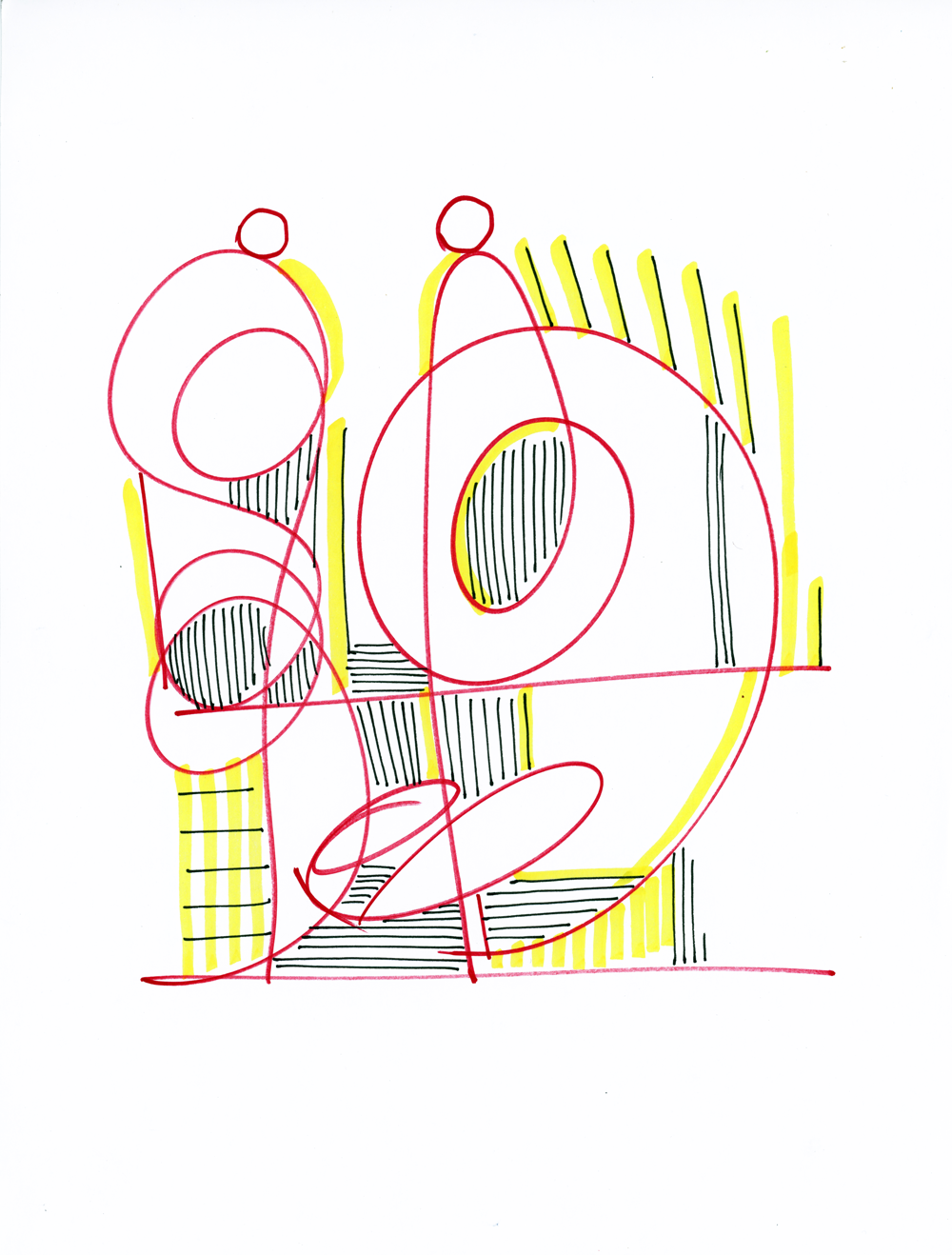 "Dos", 2020, Ink and Marker on paper, 8.5" x 11"