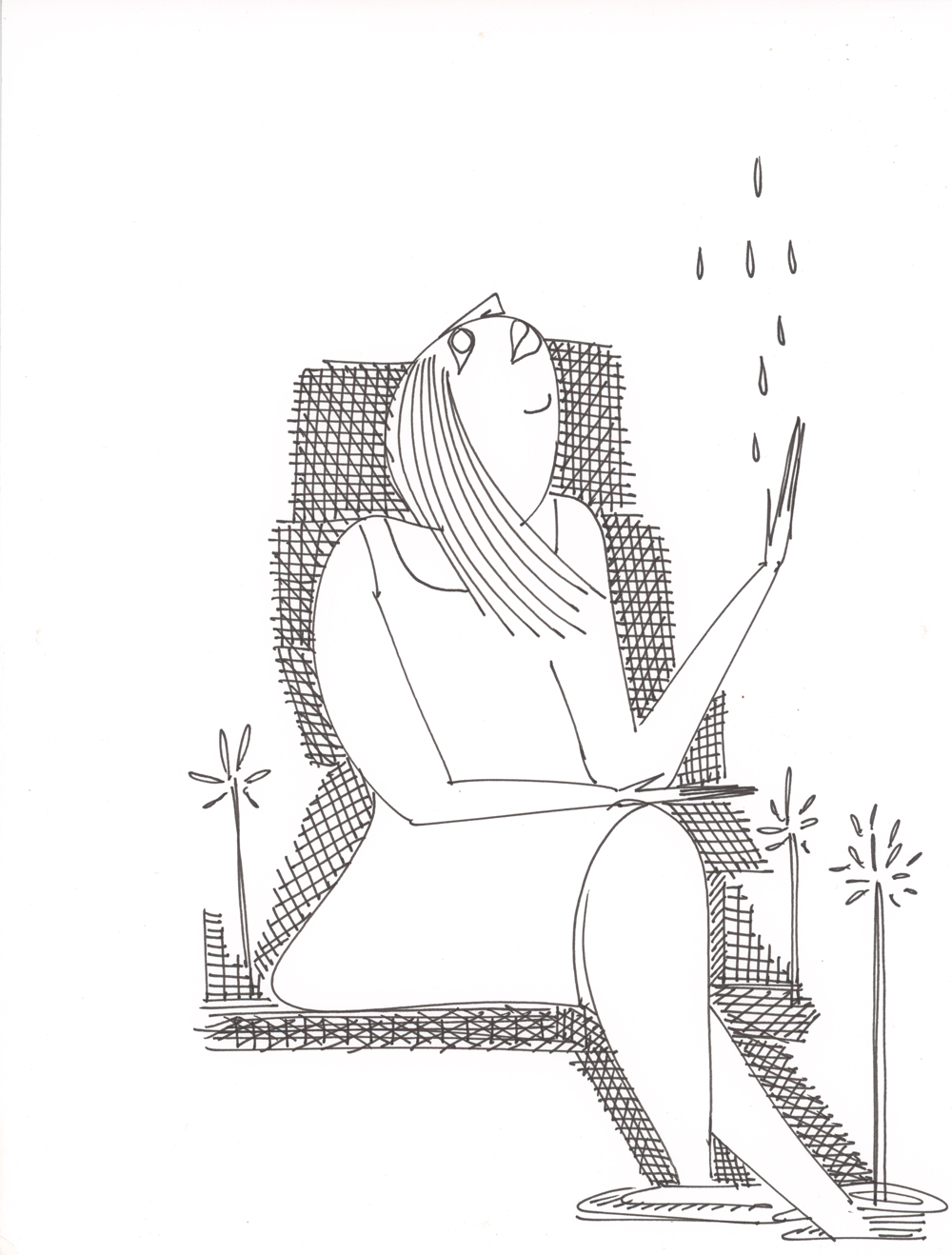 "Blessings  From The Sky", 2020, Pen&Ink on Paper, 8.5" x 11"