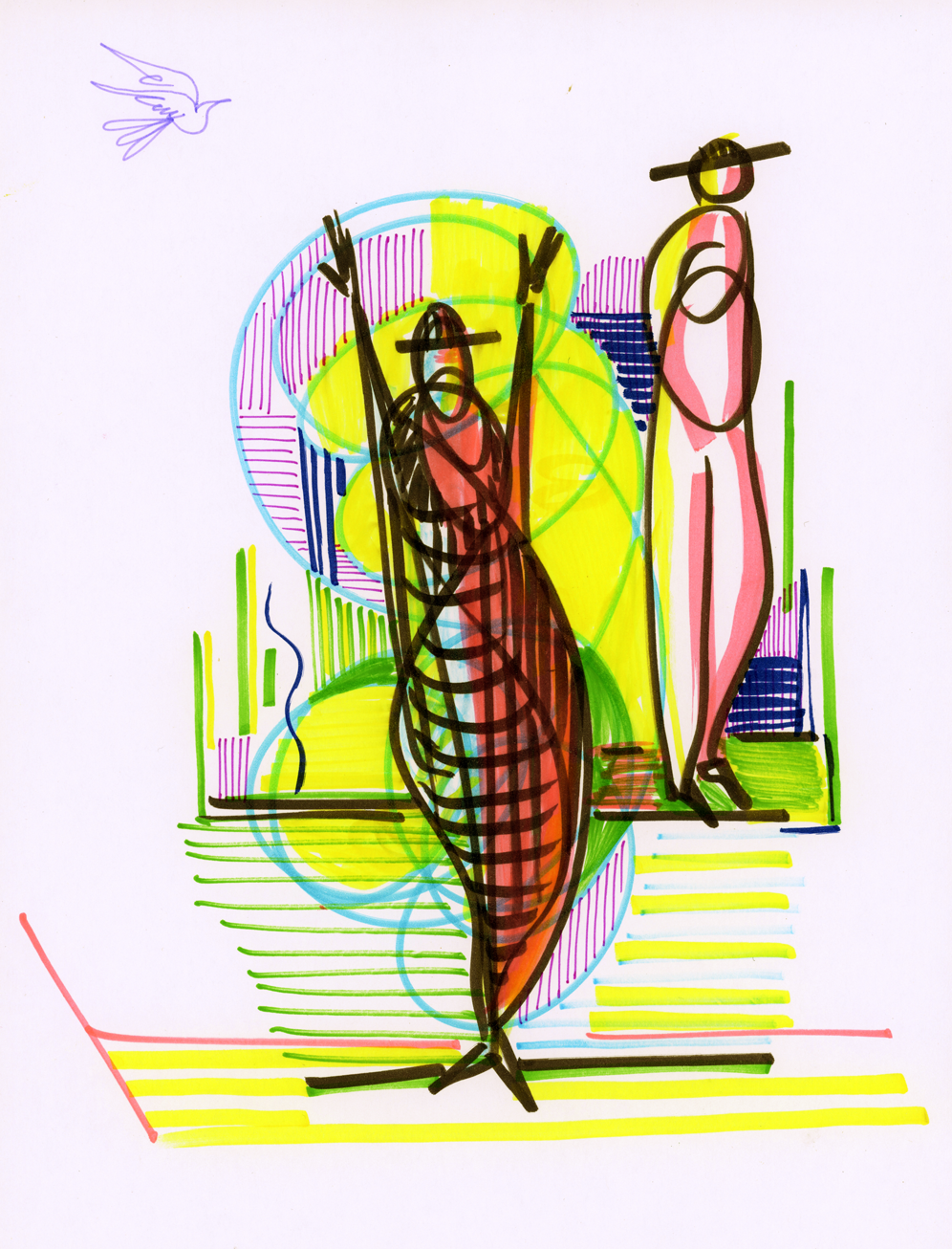 "2 Wisemen", 2020, Marker on Paper, 8.5"x11"