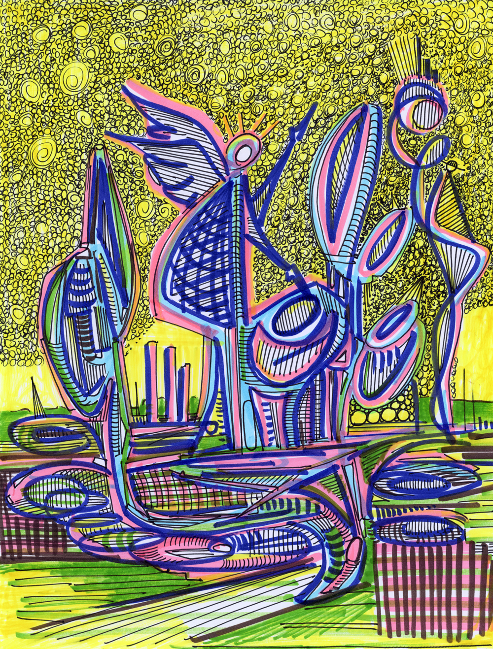 "Constansenci", 2020, Ink and marker on paper, 8.5"x11"