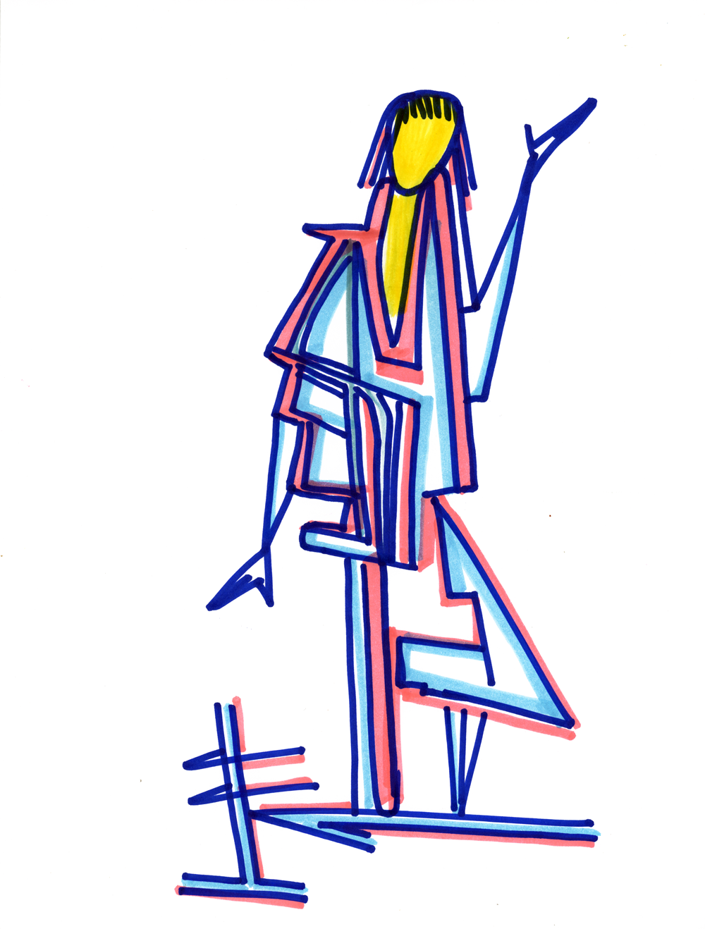 "Saludo", 2020, Marker on Paper, 8.5"x11"