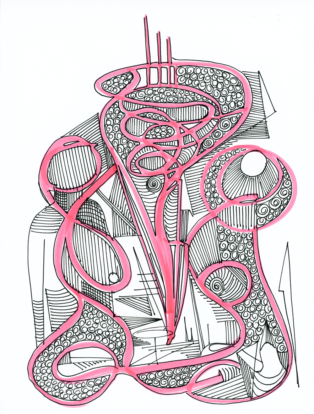 Pink&Black, 2020, Marker on paper, 8.5"x11"