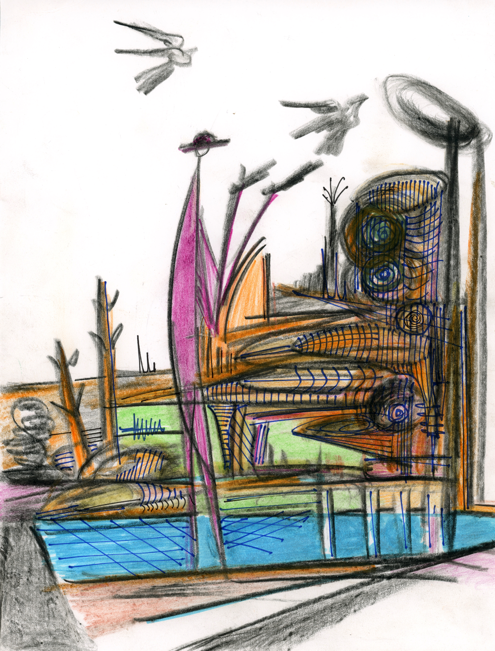 "Wiseman Dove", 2020, Color Pencil and ink on Paper, 8.5" x 11"