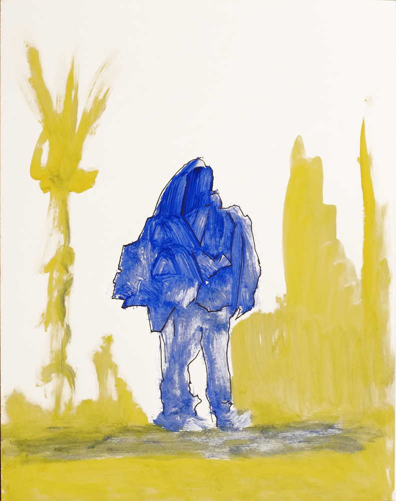 "Blue man", 2020, watercolor and ink on poster board, 8.5"x11.25"